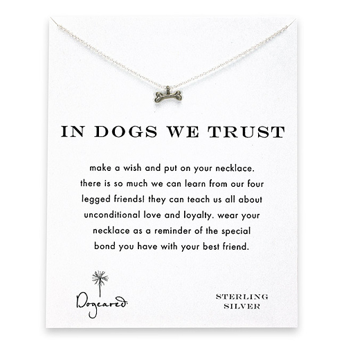 in dogs we trust reminder necklace with sterling silver dog bone