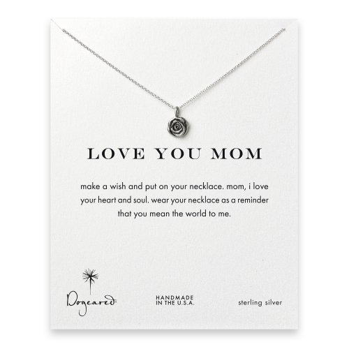 love you mom rose necklace, sterling silver