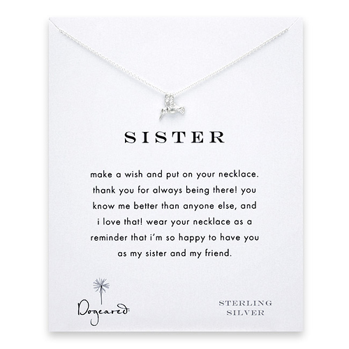 sister hummingbird necklace, sterling silver