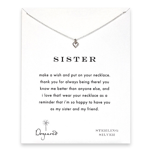 sister reminder necklace with sterling silver cupid heart