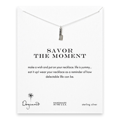 savor the moment reminder necklace with sterling silver chef's knife
