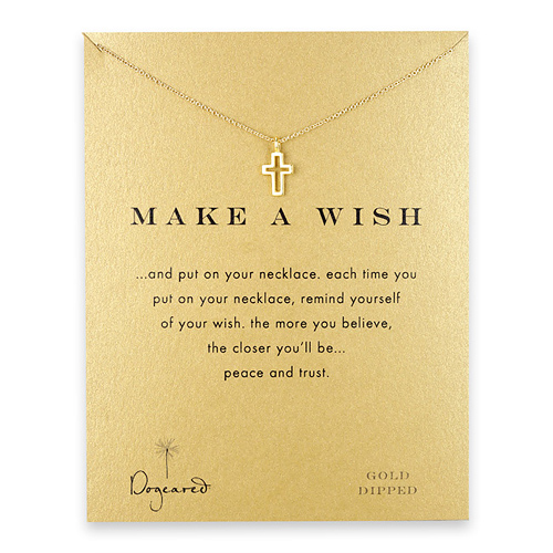 make a wish gold dipped modern cross reminder necklace