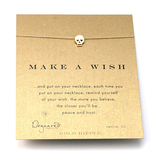 make a wish skull gold dipped reminder necklace