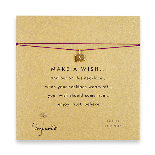 make a wish necklace with gold dipped elephant on amethyst