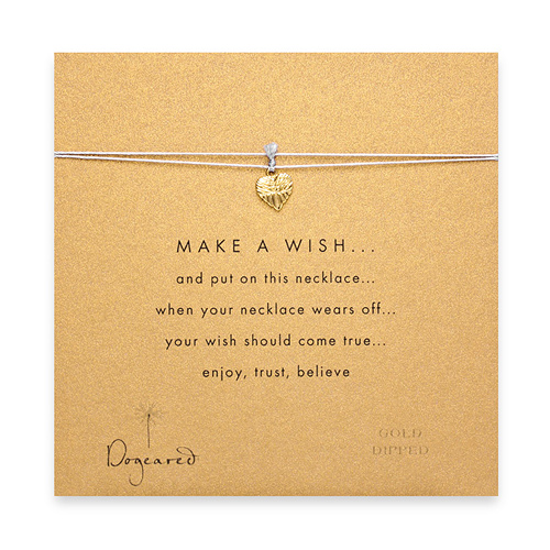 make a wish necklace with gold dipped feather heart on purple