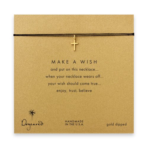 make a wish simple cross necklace on black, gold dipped
