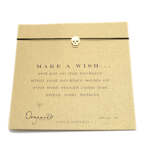 make a wish necklace with gold dipped skull on black
