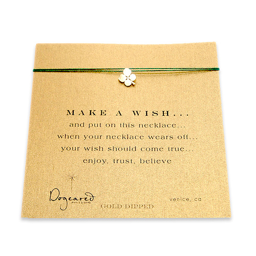 make a wish necklace with gold dipped four leaf clover on green - 18 inch