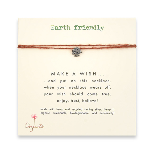 earth friendly make a wish necklace with recycled silver small tree on tobacco hemp
