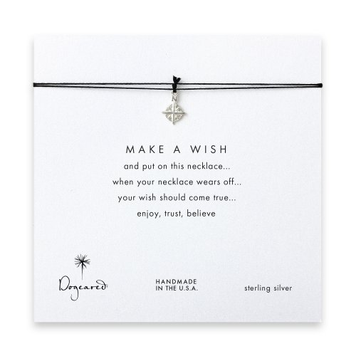 make a wish compass necklace on black, sterling silver