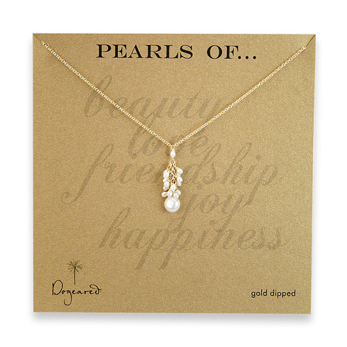 lariat white pearl cluster drop gold dipped necklace