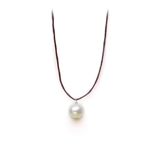 white pearl on chocolate waxed cotton, gold dipped toggle closure