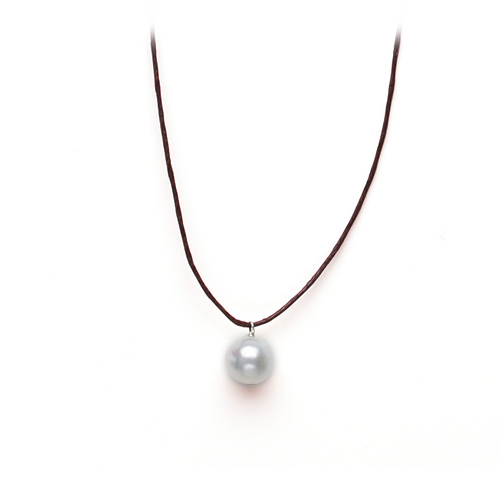 white pearl on chocolate waxed cotton, sterling silver toggle closure