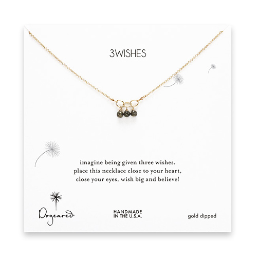 3 wishes pyrite gem necklace on gold dipped chain