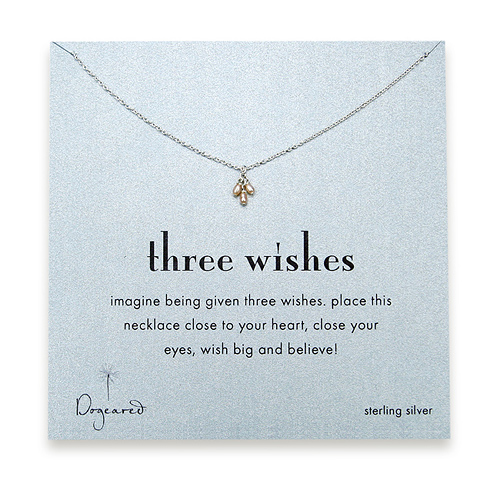 three wishes sterling silver necklace with pink pearls