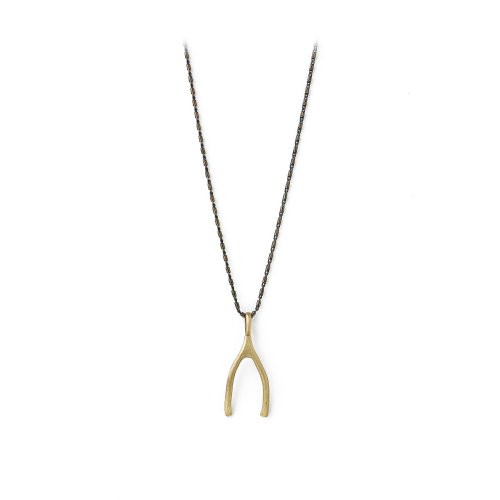 charmed necklace, big wishbone on charcoal silver chain