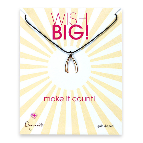gold dipped wish big necklace on black waxed cotton