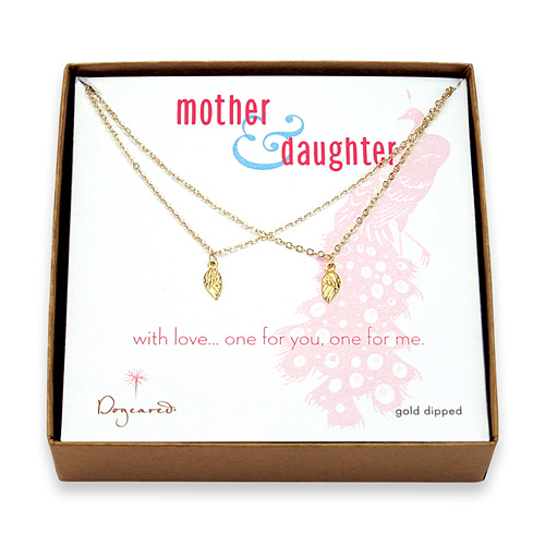 mother and daughter gold dipped angel wings set of 2 necklaces - 18 inch