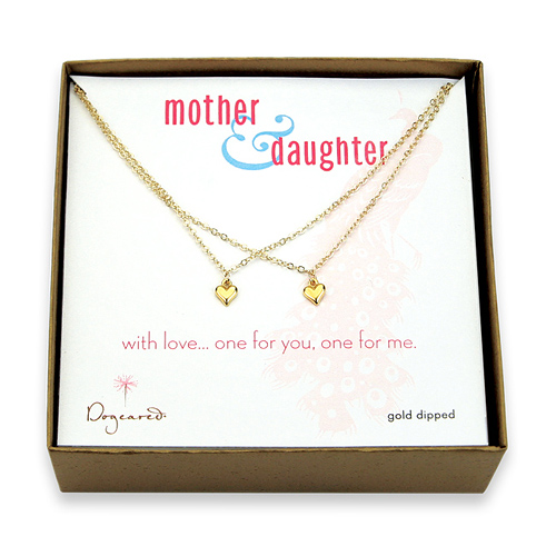 mother and daughter gold dipped cupid hearts set of 2 necklaces - 18 inch