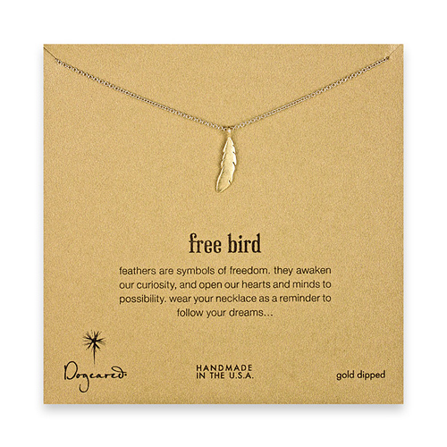 free bird feather necklace, gold dipped