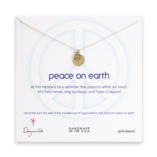 gold dipped peace on earth necklace with earth charm and peace sign - 18 inch