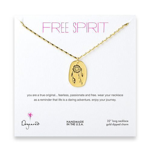 free spirit gold dipped dream catcher necklace - 32 inches