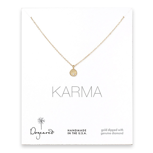 karma diamond necklace, gold dipped