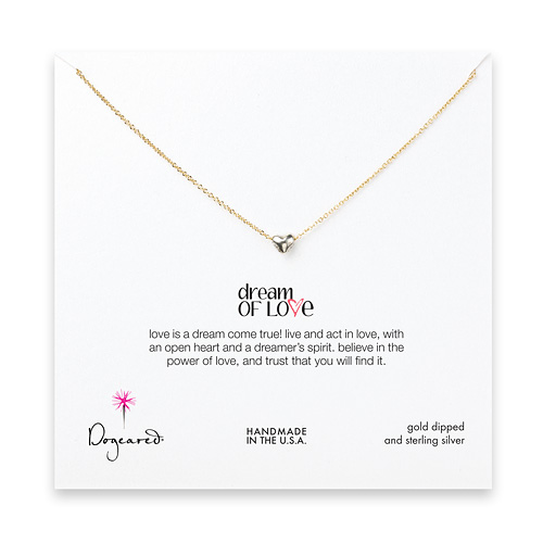 dream of love necklace with sterling silver heart, gold dipped