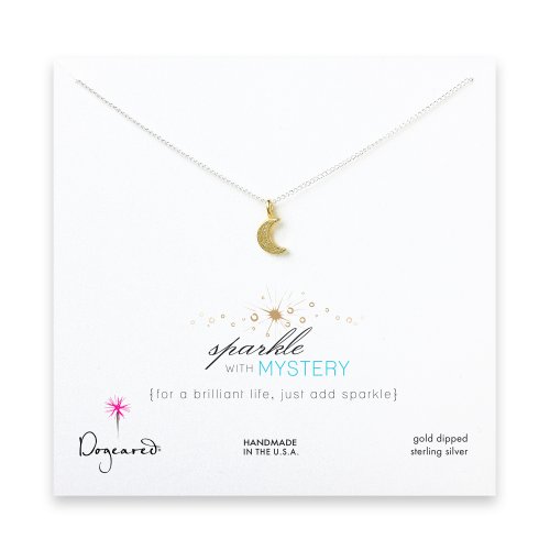 sparkle moon necklace with gold dipped charm on sterling silver chain