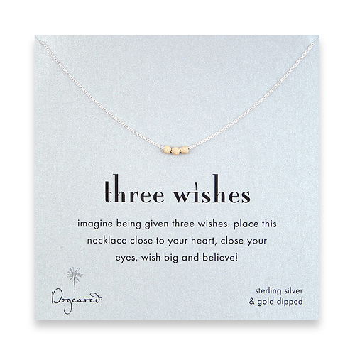 three wishes gold dipped stardust bead necklace on sterling silver chain