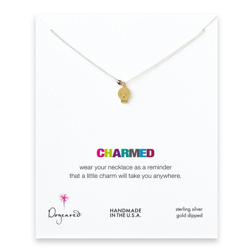 skull necklace with rose gold bead on silver chain