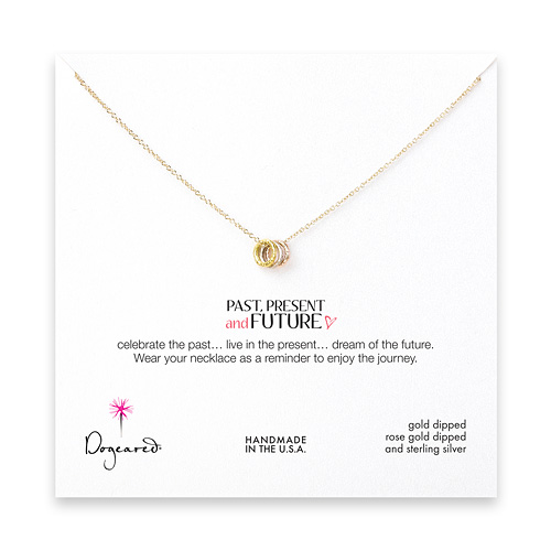 past, present, future mixed metal triple ring necklace, gold dipped