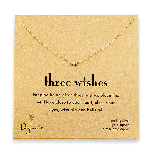 three wishes mixed stardust bead necklace on gold dipped chain