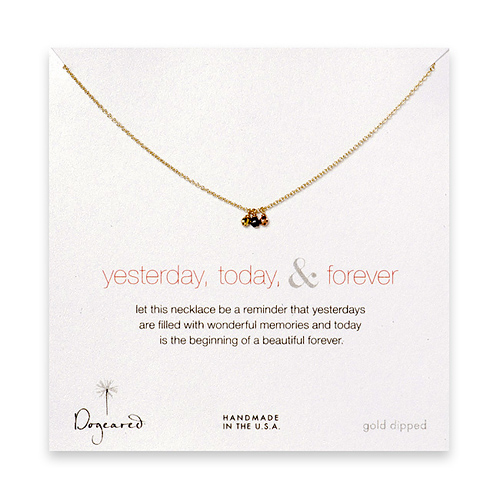 gold dipped yesterday, today, forever necklace with mixed metal disco beads