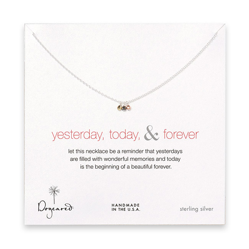sterling silver yesterday, today, forever necklace with mixed metal disco beads