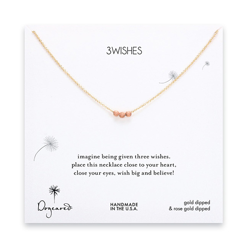 3 wishes rose gold dipped stardust bead necklace on gold dipped chain
