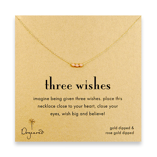 three wishes rose gold dipped stardust bead necklace on gold dipped chain