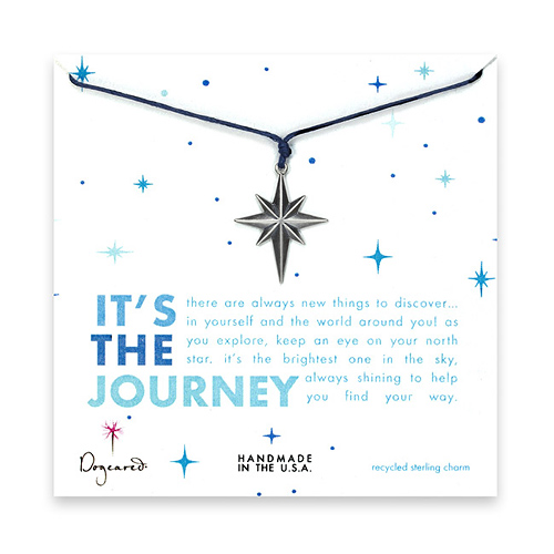 sterling silver it's the journey necklace on navy waxed cotton
