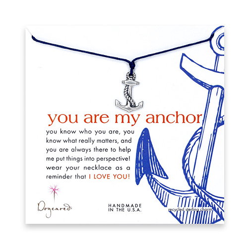 sterling silver you are my anchor necklace on navy waxed cotton - 24 inch