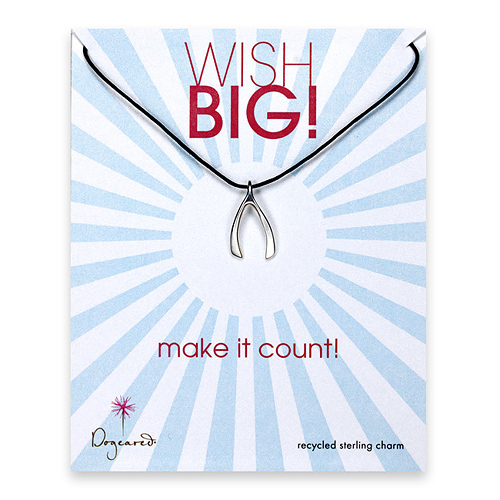 sterling silver wish big necklace on black waxed cotton