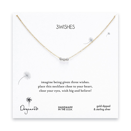 3 wishes silver stardust bead necklace on gold dipped chain