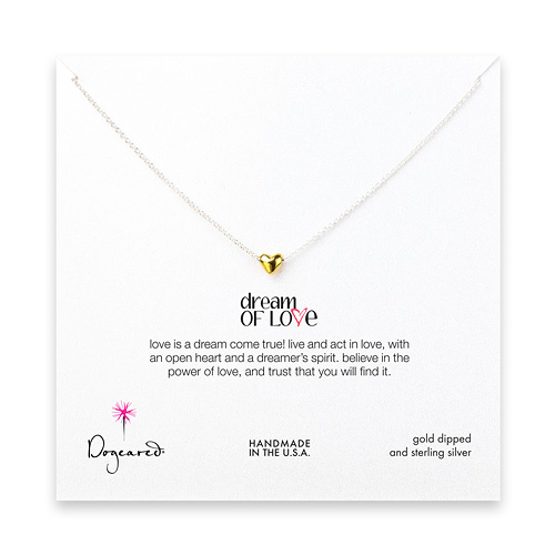 dream of love necklace with gold dipped heart, sterling silver