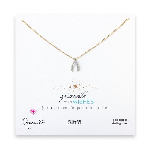 sparkle wishbone necklace with sterling silver charm on gold dipped chain