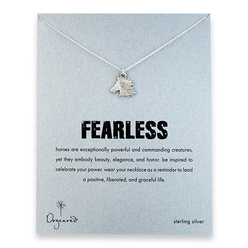 sterling silver fearless necklace with oxidized horse head charm
