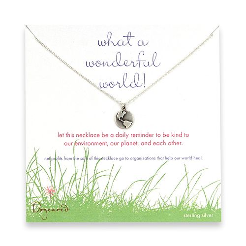 sterling silver what a wonderful world necklace with earth charm-18 inch