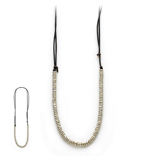 100 good wishes black leather necklace, silver beads