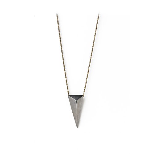 charmed necklace, large charcoal silver pyramid on brass chain