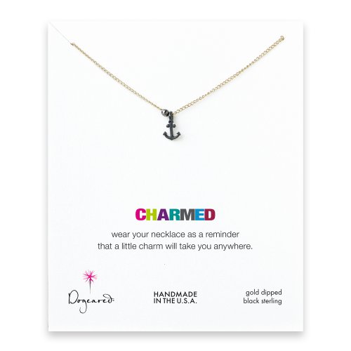anchor necklace with charcoal bead on gold dipped chain