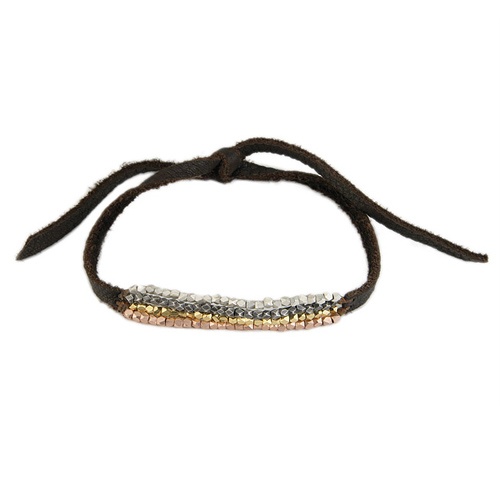 100 good wishes leather bracelet with mixed metal beads