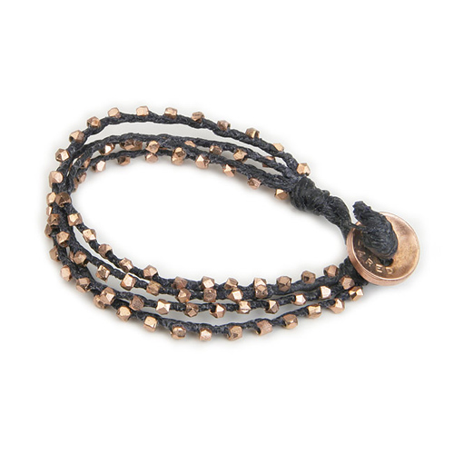 100 good wishes navy irish linen bracelet with rose gold dipped beads